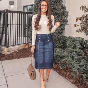 Stretch Denim Button Style Jean Skirt